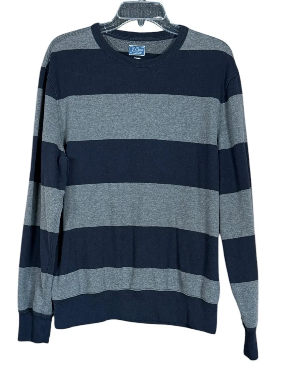 J.Crew Vintage Fleece Rugby Stripe Crewneck Sweatshirt Navy Gray Men’s L
